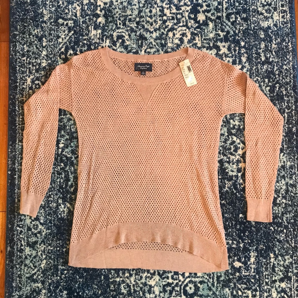 AEO Blush&Light Tan Lightweight Eyelet Sweater